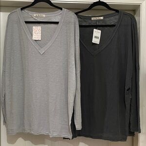 We The Free Two Long Sleeve Tops  Light Gray & Black NWT Both M